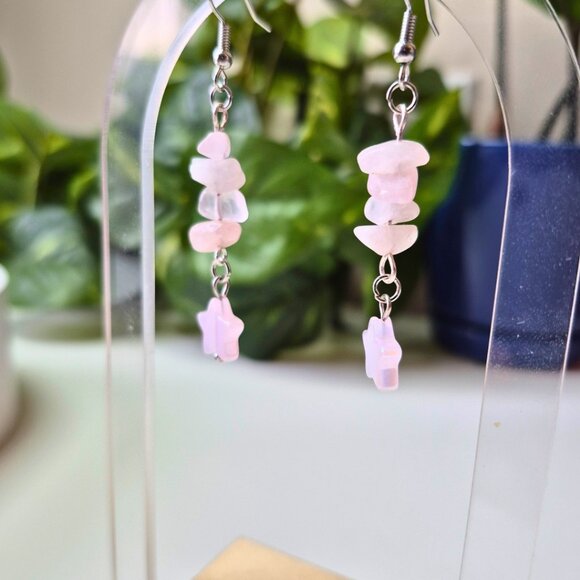 Rose Quartz Crystal Dangle Earrings - Picture 2 of 6